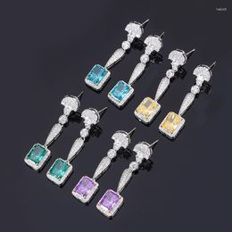 Dangle Earrings Elegant 6 8mm Yellow Green Blue Purple High Carbon Diamond 925 Sterling Silver For Women Anniversary Gift