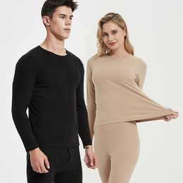 Men's Thermal Underwear Winter Men Women Sets Solid Colour O Neck Long Johns Warm Soft Casual Double Faced Velvet Tops Pants