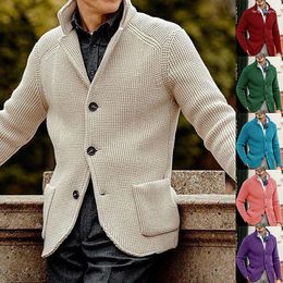 Men's Sweaters Autumn Winter Sweater Mens Knitted Suit Business Casual Warm Long Sleeve Cardigan Coats Male Fashion Button Navy Blue