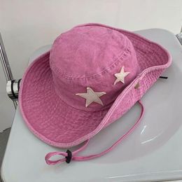 Berets Cloth Basin Hat Korean Style Cap Star Sunscreen Y2k Summer Western Cowboy Sun Bucket