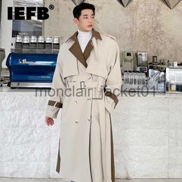 Men's Trench Coats IEFB Fashion Male Autumn Spliced Long Trench Coat High Qualtiy Men New Loose Lapel Double Breasted Windbreaker With Belt 9D0946 J230920