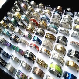 Whole 50pcs mixed lots Mens Womens stainless steel rings fashion Jewellery party weeding ring random style8319336224Z