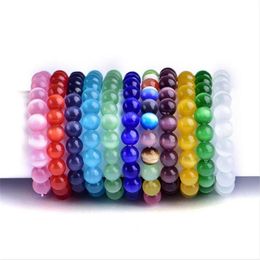 Energy Bracelet Opal Crystal Women Men 8 10mm Beads Bangles Elastic Jaspers Cat Eye Stone Jewellery Drop Beaded Strands2875