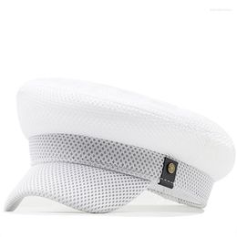 Berets Summer Mesh Breathable Military Caps Men Casual Cadet Army Cap Unique Design Vintage Flat Top Hat