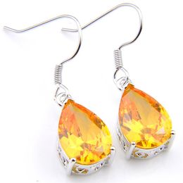 10Prs Luckyshine Classic Dazzling Waterdrop Mystic Royal Citrine Cubic Zirconia Gemstone Silver Dangle Earrings for Holiday Weddin304a