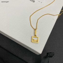 23ss minimal design Necklace for women Golden Chain jewelry Brass Material Hollow square pendant necklace Including box Preferred Gift