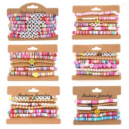 Link Bracelets 6 Pcs Boho Letter Women Bracelet Set Multicolor Polymer Clay Round Handmade Sweet And Lovely Girls Child Bead Flower