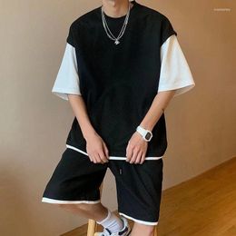 Men's Tracksuits Summer O-Neck T Shirt Shorts Sets Patchwork Loose Casual Outfit Youth Vitality Fashion Style Light Thin Breathe Clothing