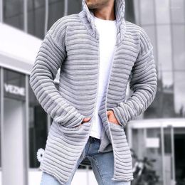 Men's Sweaters Sweatercoats Men Vintage Ribbed Pleated Long Sleeve Turtleneck Sweater Jackets Mens Autumn Winter Classic Cardigan Man