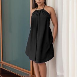 Casual Dresses Women's Solid Colour Sleeveless Backless Dress With Waist Tie And Halter Neck Wrap