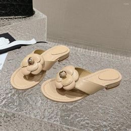 Slippers Beach Shoes For Women Size 34-41 Summer Est Genuine Leather Flat Flower Flip Flops Slides Open-Toes Designer