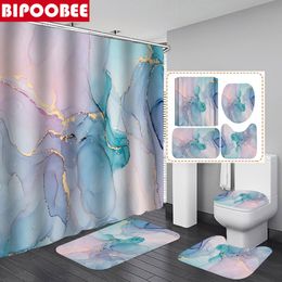 Shower Curtains High Quality Marble Bathroom Curtain Set Art Modern Shower Curtains with Hooks Simple Bath Mats Rugs Toilet Lid Cover Carpet 230920
