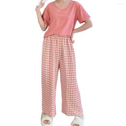 Women's Sleepwear Women Pajama Set Soft Breathable 2-Piece Printed Long Pants Solid T-shirt Ladies Loose Loungewear Casual Homewear