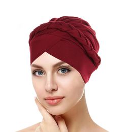 Forehead Cross Turban Women Chemo Cancer Cap Braids Headscarf Muslim Hijab Hair Loss Hat Bonnet Headwrap Skullies Turbante