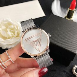 Fashion Brand women Girl crystal triangle question mark style steel metal band quartz wrist watch GS38220h