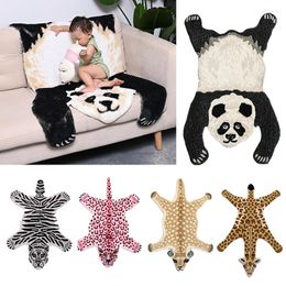 Carpets Nordic Style Plush Animal Printed Rug Panda Leopard Tiger Giraffe Lion Shape Faux Skin Carpet Antiskid Cute Home Decoration