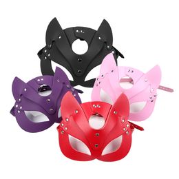 Costume Accessories Unisex Fox Ear Mask Cosplay Punk Spiked Leather Sexy Headgear Masquerade Dance Party Half Face Helmet Halloween Cosplay Costume