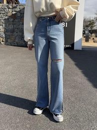 Women's Pants Vintage Washed Torn Jeans Women Split High-waist Stretchy Flare Skinny Denim Trousers Fashion All-match Streetwear Trend