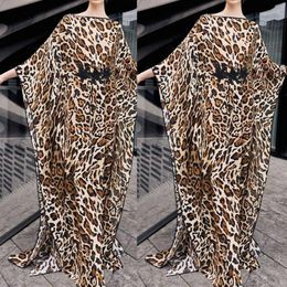 Leopard Maxi Dress Loose Split Holiday Bikini Wrap Star Print Round Neck Long Sleeve Beach Tunics Fashion286J