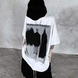 Men's T Shirts Summer American Hip Hop Streetwear Dark Style Shadow Print Black Short Sleeve Shirt Harajuku Cotton Top