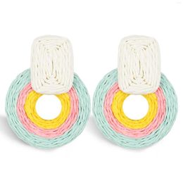 Dangle Earrings 2023 Raffia Jewellery For Women Pink Boho Statement Handmade Unique Summer Tropical Straw