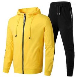 Men's Tracksuits Outdoor 2pcs Set Hooded Suit Men Sports Sweatsuit Print Jacket Sweatshirt Pants Suits