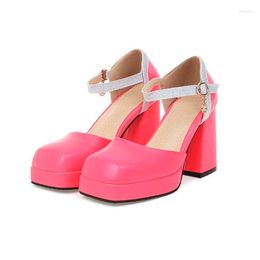 Dress Shoes Large Size Oversize Big Square Toes Thick Heel Mixed Colours Lady Mary Jane Simple And Elegant Retro