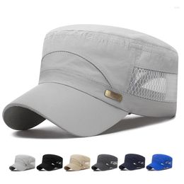 Berets Hat Military Caps Men Summer Outdoor Breathable Mesh Thin Adjustable Flat Trucker Snapback Baseball Cap Army Visors