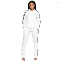 Women's Two Piece Pants 2023 Leopard Spliced Sportsuit Women Zipper Full Sleeve Coat And Long 2 Set Casual Tracksuit Outfit MHR8071