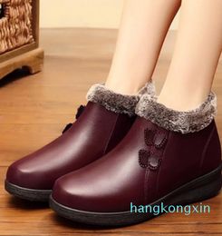 Boots ZZPOHE Fashion Soft Leather Women Ankle Women's Warm Fur Casual Shoes Mother Snow Wedge Heels Winter