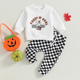 Clothing Sets 0628 Lioraitiin 024M Baby Boy Girl 2Pcs Fall Outfit Set Letters Ghost Print Sweatshirt with Plaid Sweatpants Halloween 230919