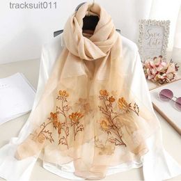 Women's Cape Fashion Silk Scarf Women Floral Embroidery Pashmina Scarves Hijab scarf Foulard Shawls Wraps Soft Wool Stoles L230920