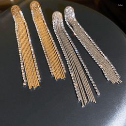 Dangle Earrings Nightclub Fringe For Women Sexy Luxury Shiny Crystal Korean Fashion Long Ear Rings Gold Colour Female Jewellery KAE025