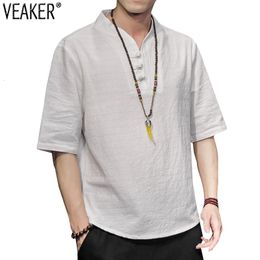 Men's T-Shirts Summer Cotton Linen T shirt Male Chinese Style short sleeve T-shirt Solid Color Linen tshirt Tops Plus Size M-5XL 230920