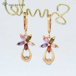 Dangle Earrings S&Z DESIGN Fashion Geometric Flower Multicolored Cubic Zirconia For Women Girls Party Lovely Jewelry Gift