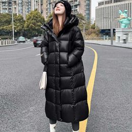 Women's Down Parkas Women's Down Jacket Long Ultra-thick Parkas Black Hooded Warm Coats Winter Jackets for Women 2023 Lightweight Puffer Coats L230920