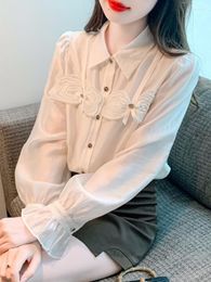 Женские блузки Весенне-осенняя шифоновая рубашка с длинными рукавами Свободная блузка 2023 Модная красивая верхняя офисная майка Повседневная блузка