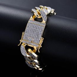 High Quality Environment Copper Micro-inserts White Diamond MIAMI CUBAN CHAIN Bracelets Mens Women HipHop Bling Iced Out Bling Jew254t