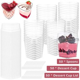 Disposable Dinnerware 50Pcs Dessert Cups with Lids Spoons 6oz/180ml Mini Reusable Dessert Pots Clear Plastic Parfait Appetizer Cup Multi-Purpose 230920