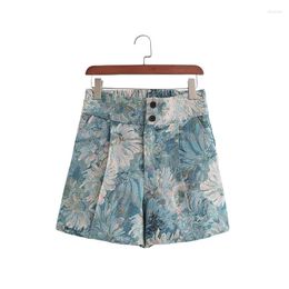 Women's Shorts Summer 2023 Casual Fashion Classic Retro Jacquard High Waist Mini Short Slim Sexy Elegant