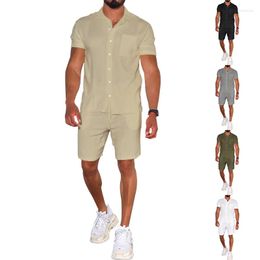 Men's Tracksuits 2023 Summer Men Set Polo Collar Solid Shorts Sleeve Pants Casual Button Four Sides Stretch Shirt Clothing