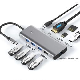 In 1 Type-C Docking Station HD2.0 HD 4K/60Hz Gigabit Ethernet Port USB 3.0 Extension Hub Splitter