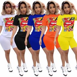 Women Sport Tracksuit Two Piece Set Summer Letter Print Short Sleeve Crop Top TShirt Pants Suit Jogging Outfit Club Matching Set325Z