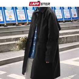 Men's Trench Coats LAPPSTER Korean Fashions Long Trench Coat 2023 Windbreaker Japanese Streetwear Jackets Coat Men Harajuku Oversized Black Coats J230920