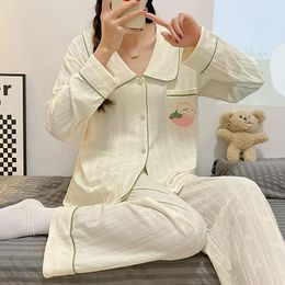 Women's Sleepwear Women Pyjamas Sets Korean Style Pijama Loungewear Cute Autumn Two Piece Set Night Wear Doll Collar Pyjamas Pants