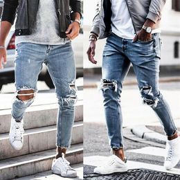 Spring and fall Skinny man Wear Destroyed Ripped Hole Hip hop Broken male Pencil Biker Jeans T200608247x