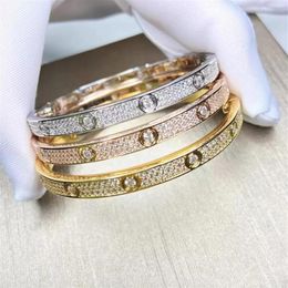 Full Diamond Stone Bangle Stainless Steel Gold Love Womens Bracelet Fashion Mens women crystal Screwdriver cuff Bracelets jewelry264z