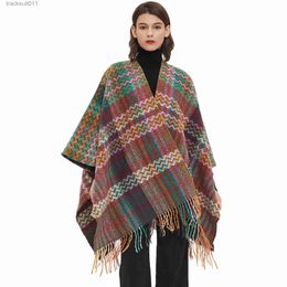 Women's Cape WeHello-Imitation Cashmere Cloak for Women Sleeved Shawl Bohemian Poncho Capes for Lady Autumn and Winter Tourism New L230920