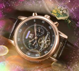 Popular Mens Day Date Time Dial Watches Automatic Mechanical Movement Clock Engraved Flowers Case all the crime Genuine Leather Strap Watch Gifts