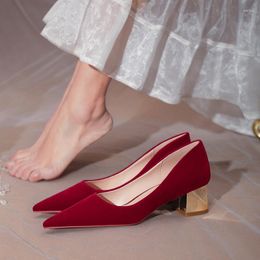 Dress Shoes Chinese Retro Wedding 2023 Wine Red Suede Single Bride Pumps Square Chunky Heels Pregnant Safe Toast